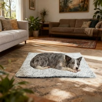 Self-Warming Pet Bed Mat-Thermal Heating Pad for Cats & Dogs, No Electricity Needed, Anti-Slip, Washable Soft Plush Warmer Mat for Indoor & Outdoor Use (50x40cm, Gray/Khaki)