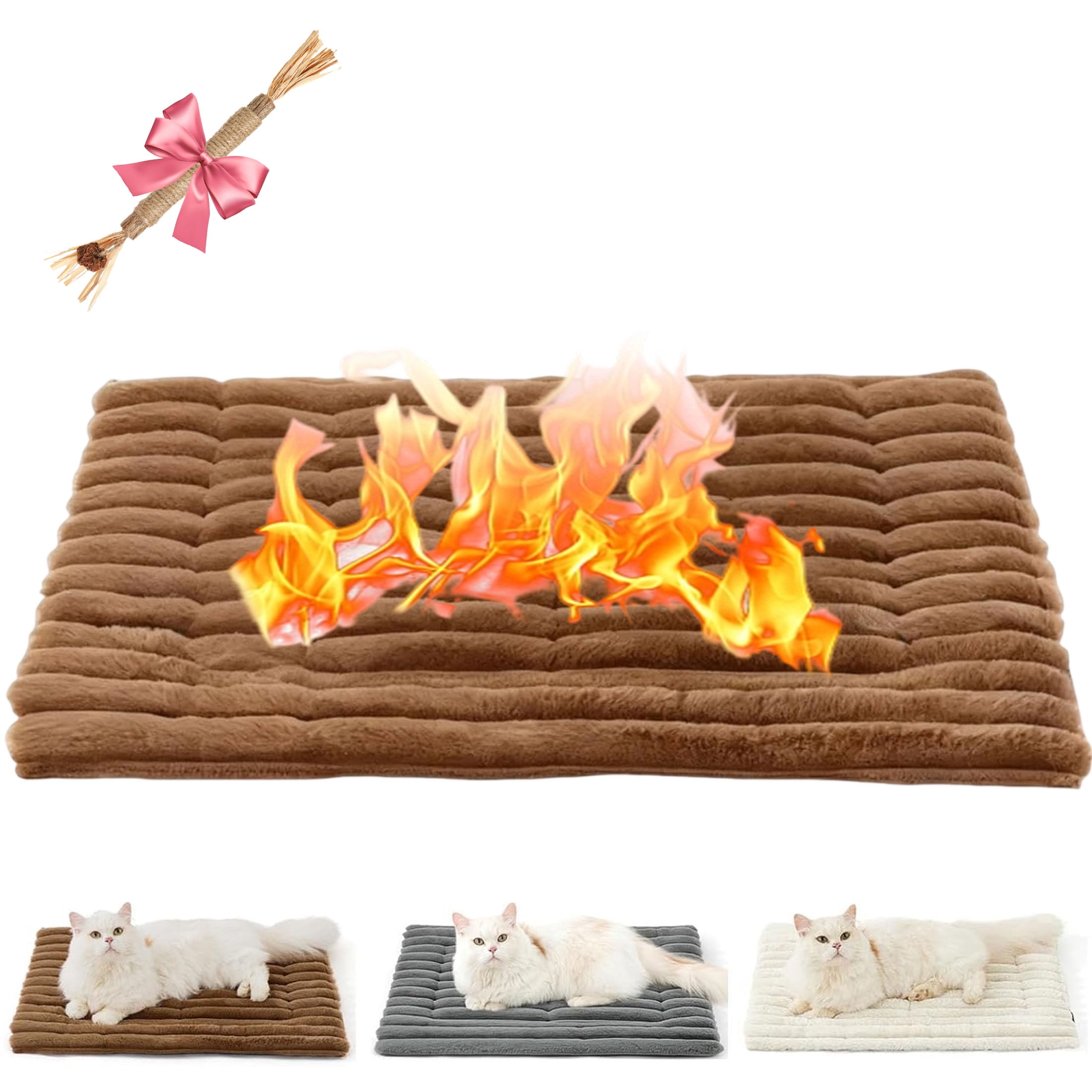 Self Warming Pet Bed for Cats & Dogs, Corduroy Thermal Mat with Non-Slip Bottom Supports 25-90 lbs, Machine-Washable Indoor/Outdoor Heating Pad