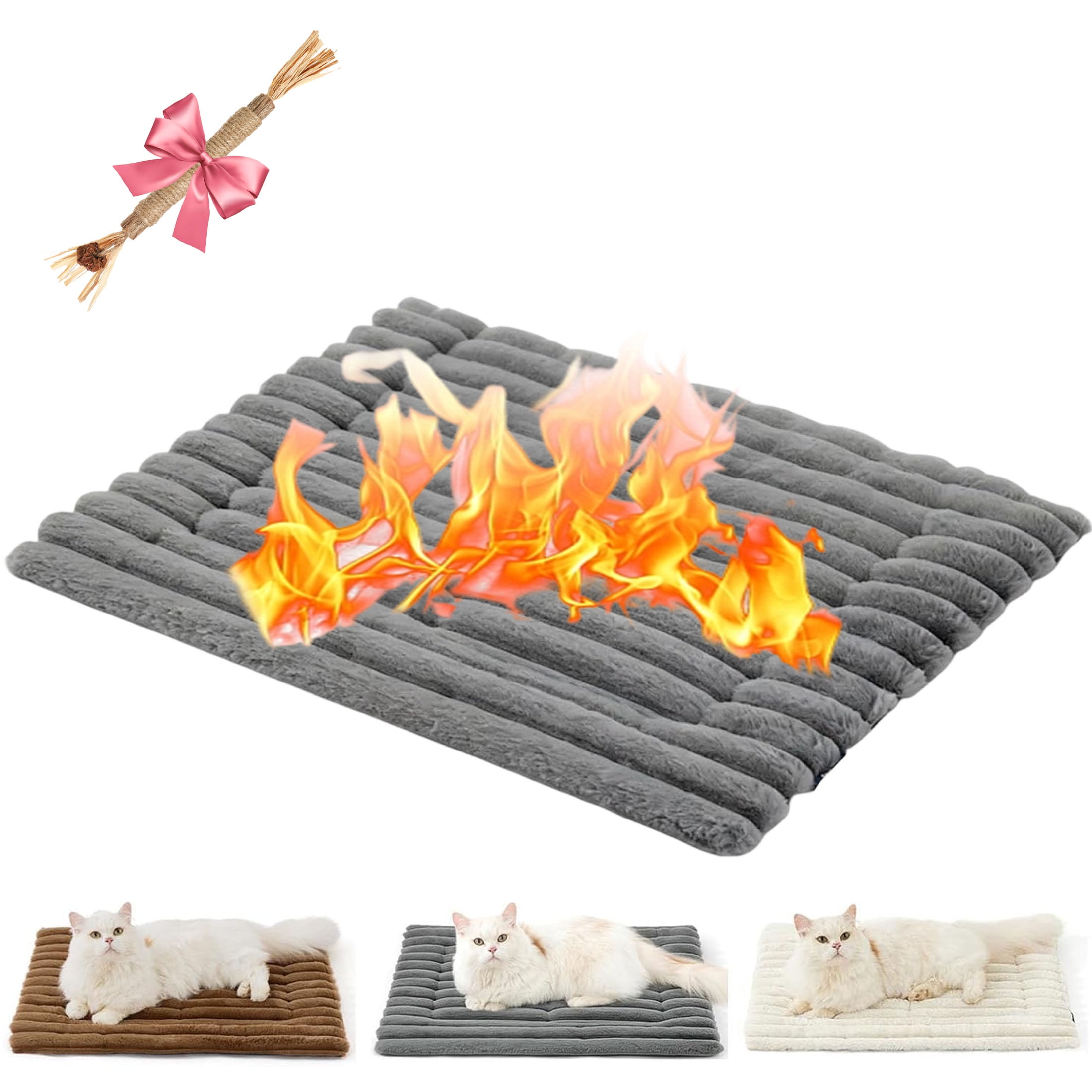 Self Warming Pet Bed for Cats & Dogs, Corduroy Thermal Mat with Non-Slip Bottom Supports 25-90 lbs, Machine-Washable Indoor/Outdoor Heating Pad