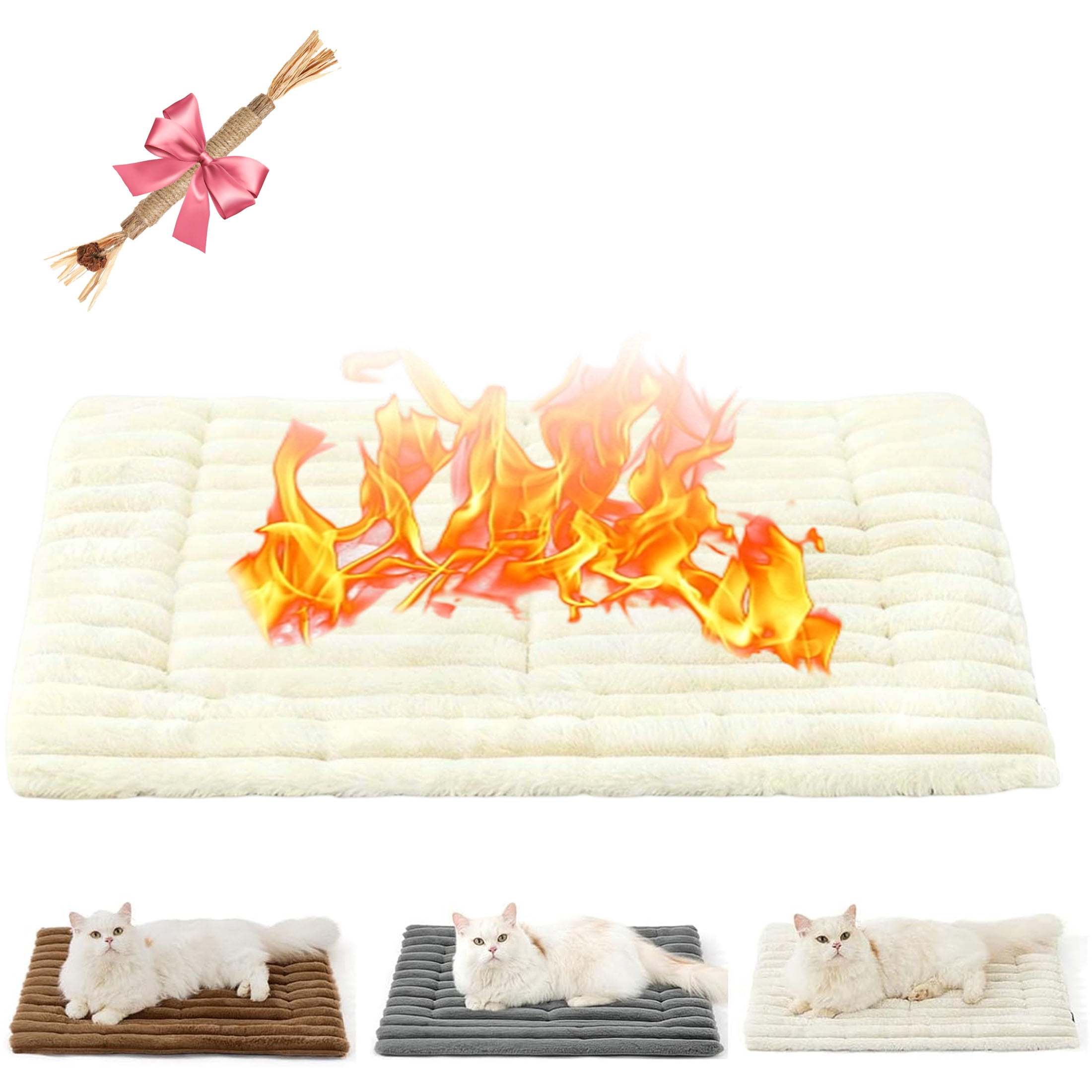 Self Warming Pet Bed for Cats & Dogs, Corduroy Thermal Mat with Non-Slip Bottom Supports 25-90 lbs, Machine-Washable Indoor/Outdoor Heating Pad