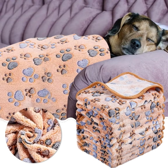Self Warming Pet Blanket 5 Pack Flannel Soft Throw for Dogs Cats Bed Crate Mat Washable(Brown)