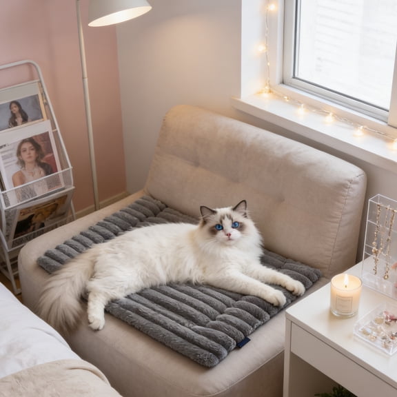 Self Warming Pet Mat 24x18 Inch, Soft Cozy Machine Washable Indoor Heating Pad for Cats & Small Pets(Gray)