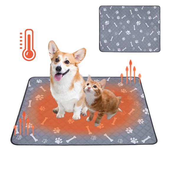 Self Warming Pet Mat for Dogs & Cats - Cozy Thermal Heating Pad, Machine Washable, Portable & Lightweight, Noiseless Fluffy Bed for Puppy Kitten & Aging Pets (70x50cm/27.5x19.6in)