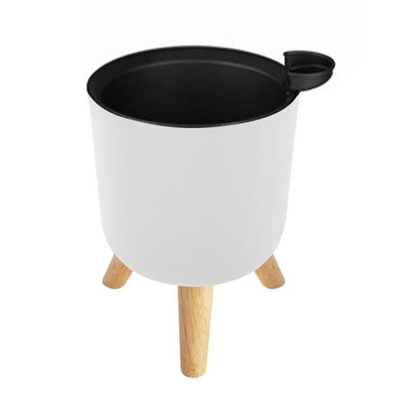 Self Watering Flower Pot Planter Pot with Solid Wood Legs Flower Pot with Drainage Holes for Home Garden