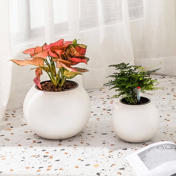 Self Watering Flower Pot for Plants Spherical Plastic Planter with Creative Design Desktop Decoration Personalized Shape for Home Office Greenery Topliu