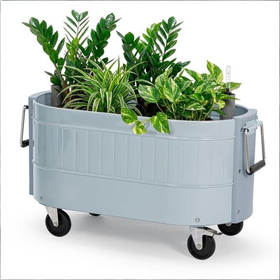 Self-Watering Garden Bed, Rolling Planter for Vegetables, Flowers, Herbs, and Fruit, Outdoor Indoor, Caster Wheels, Blue