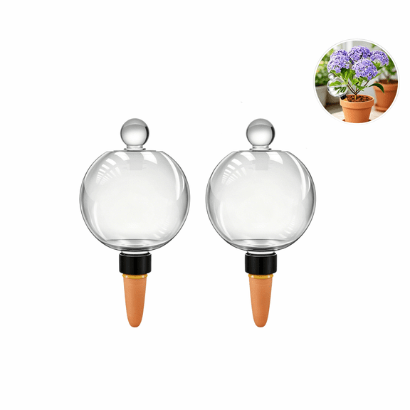 Self Watering Globes 2-Pack, 17oz Clear Glass Plant Waterer with Terracotta Spikes, Automatic Slow Release Irrigation for Indoor and Outdoor Plants
