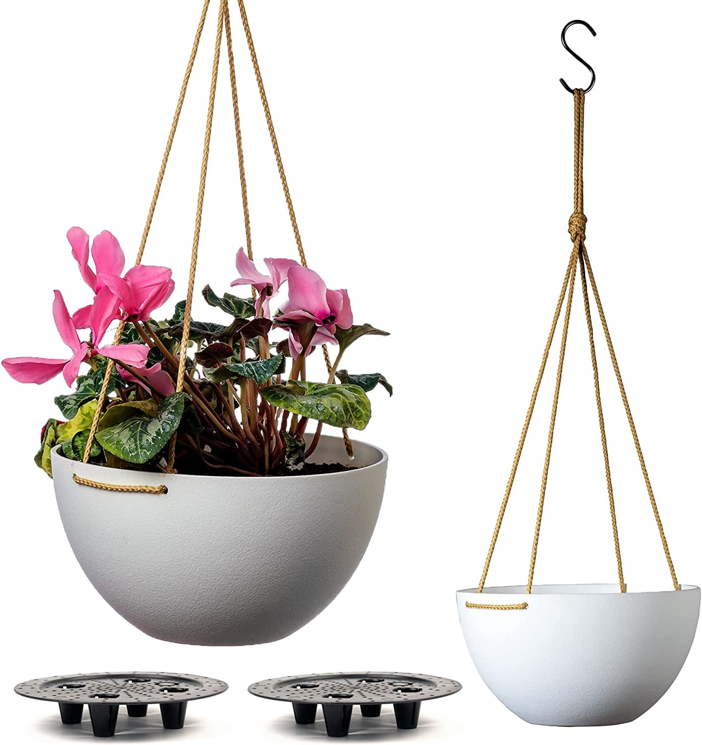 10 Self Watering Hanging Planter Set Of 2 Indooroutdoor Use White Flower Pots 7465