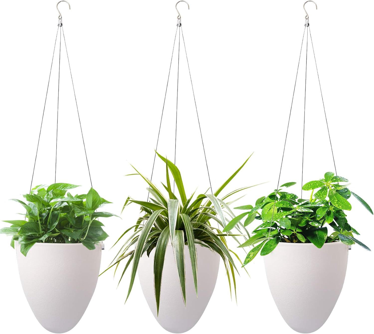 Self Watering Hanging Planter, 3 Pack Unique Eggshell Hanging Succulent Flower Pots Home Office Indoor Decorative Container, White
