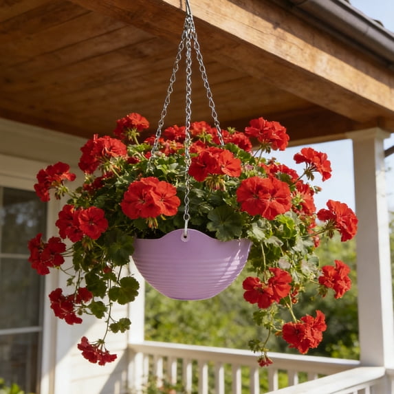 Self Watering Hanging Planter With Drainage Holes, Plastic Pot And Metal Chain, Indoor Or Outdoor Garden Container, Colorful Design, Prevent Overwatering, Balcony Porch Window Herb Flower Pot