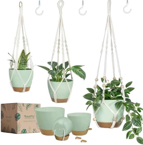 Self Watering Hanging Planters for Indoor Plants 3 Pack Macrame Plant ...