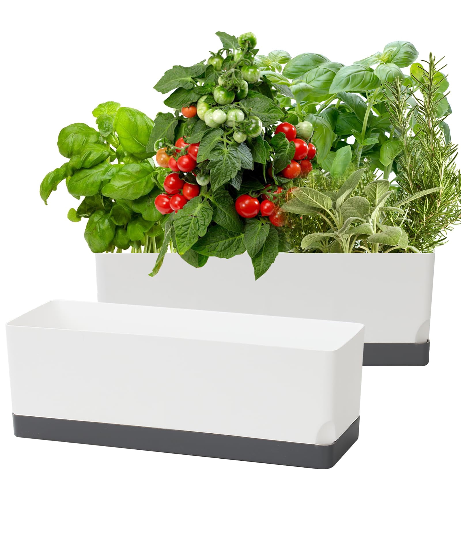 Self Watering Indoor Planter Set 7 Pack Plastic Herb Pots with Drainage Saucer Window Boxes Rectangle Planters for Plants