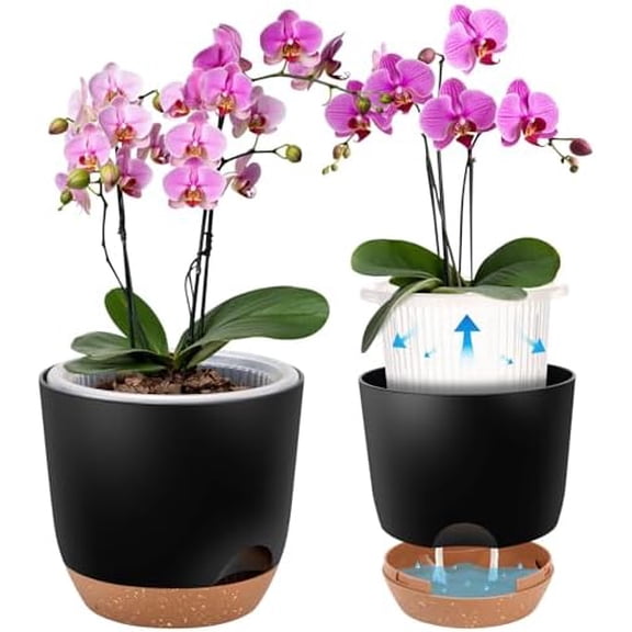Self Watering Orchid Pots for Indoor Plants,5.8 Inch Macetas para Orqudeas,Flower Pots for Indoor Plants with Holes(Black)