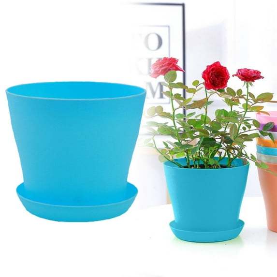 Self Watering Plant Pot 5.5 Inch Round Plastic Planter with Drainage Hole Decorative Flower Pot for Indoor Outdoor Use Perfect for House Plants Succulents Bonsai Flowers Home Garden Patio Office