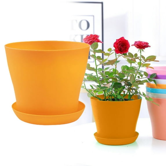 Self Watering Plant Pot 5.5 Inch Round Plastic Planter with Drainage Hole Decorative Flower Pot for Indoor Outdoor Use Perfect for House Plants Succulents Bonsai Flowers Home Garden Patio Office