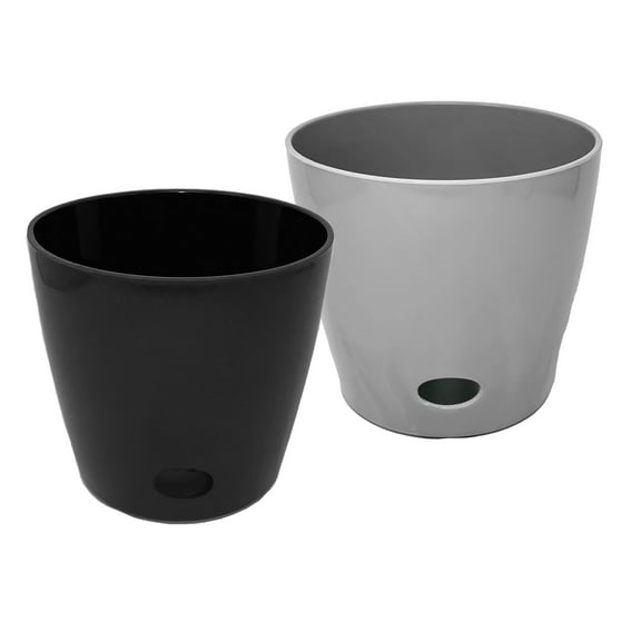 Self-Watering Plant Pot Set of 2 10" Black & 10" Gray| Eco-Friendly Bamboo Fiber | Indoor/Outdoor Use | Biodegradable, Plastic-Free Planters