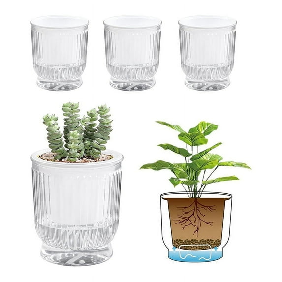 Self Watering Plant Pots, 4 Inch Small Plant Pots, Self Watering Planter with Deep Reservoir, Flower Pots 4 Pack