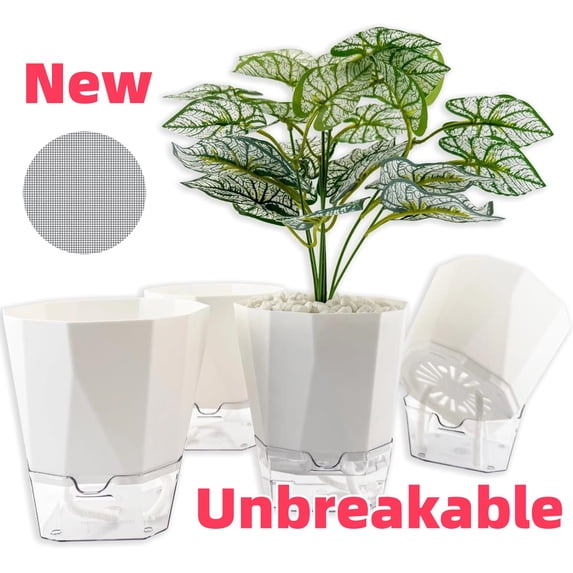 Self Watering Plant Pots, Plastic Flower Pots with Drainage Hole and Saucer, Self Watering Planters for Indoor Outdoor Garden Plants, African Violet, Herbs (Black, 5")