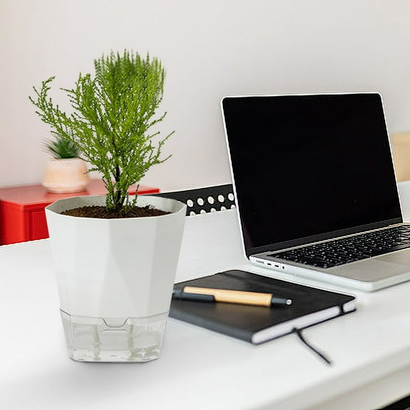 Self-Watering Planter with Absorbent Rope System - 4 Sizes (12.5cm to 28cm) for Indoor/Outdoor Plants, Durable Modern Flower Pot for Succulents/Herbs (Gray/Yellow/White)