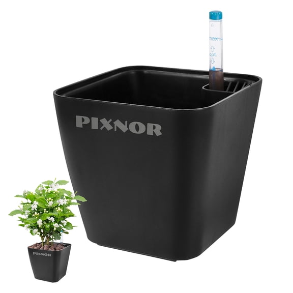 Self Watering Planter With High Drainage For Indoor Plants Automatic Watering Flower Pot With Water Level Indicator For Windowsill And Nursery Planting Black