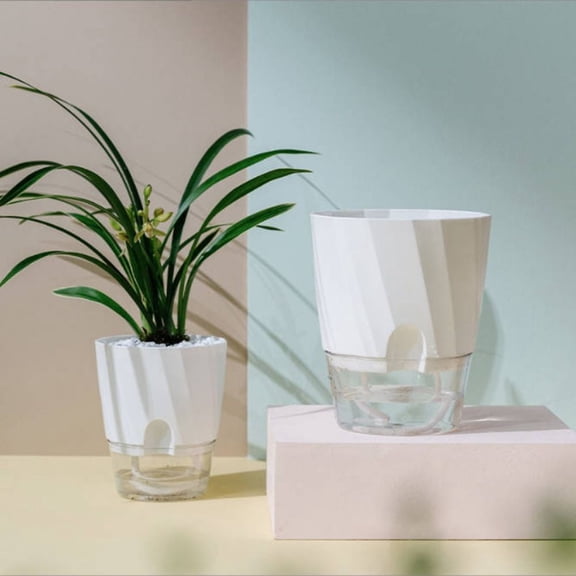 Self-Watering Planter Pot with Humidity Dome for Indoor Plants-xl-white