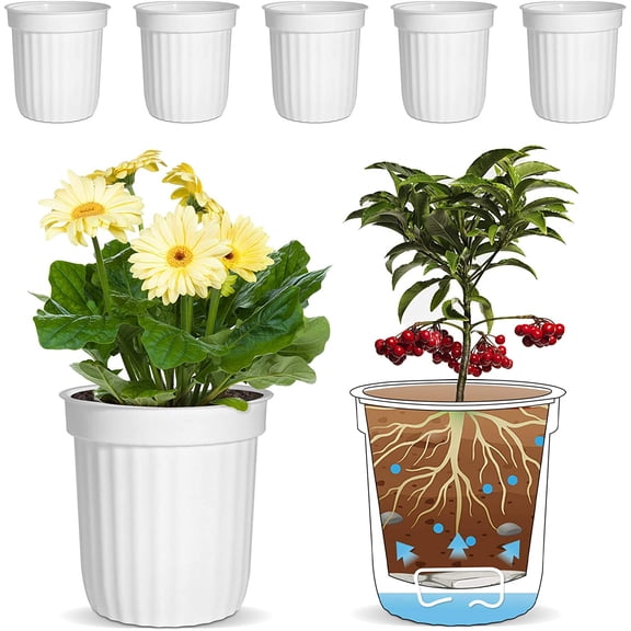Self-Watering Planter;Stackable Plastic Pots;Indoor & Outdoor Planters;White Herb Pot Set