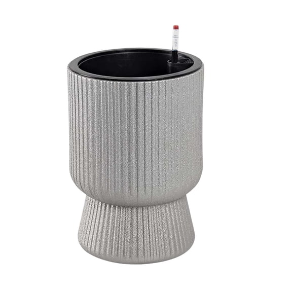 Self Watering Planter with Water Level Indicator 14 Inch Resin Ribbed Decorative Flower Pot Automatic Self Irrigating Container for Indoor Outdoor Home Garden and Busy Lovers
