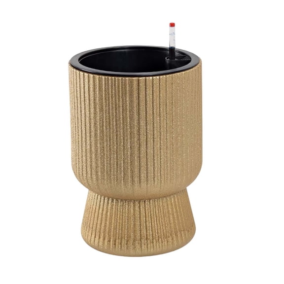 Self Watering Planter with Water Level Indicator 14 Inch Resin Ribbed Decorative Flower Pot Automatic Self Irrigating Container for Indoor Outdoor Home Garden and Busy Lovers