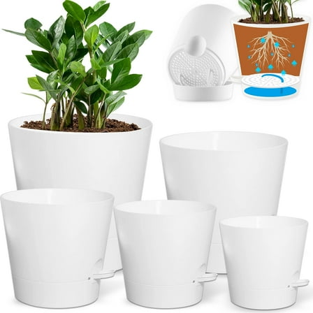 Fabulas Self Watering Planters, 5/5.5/6/6.5/7 Inch Self Watering Plant Pots for Indoor and Outdoor Plants, 5 Pack