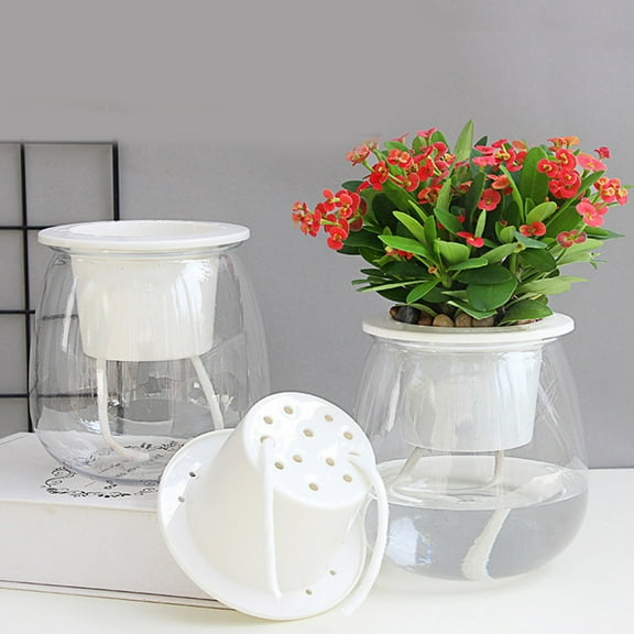 Self Watering Pot for Indoor Plants, Clear Flowers Pot Planter with Deep Reservoir for Spider Plant, Orchid, African Violet, 4.33x5.12"