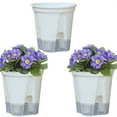 thumbnail image 1 of Self Watering Pots,Bexikou Set of 3 Plastic Planters with Drainage Holes and Deep Reservoir for Indoor Outdoor Garden Plants and Flowers, White, 1 of 8