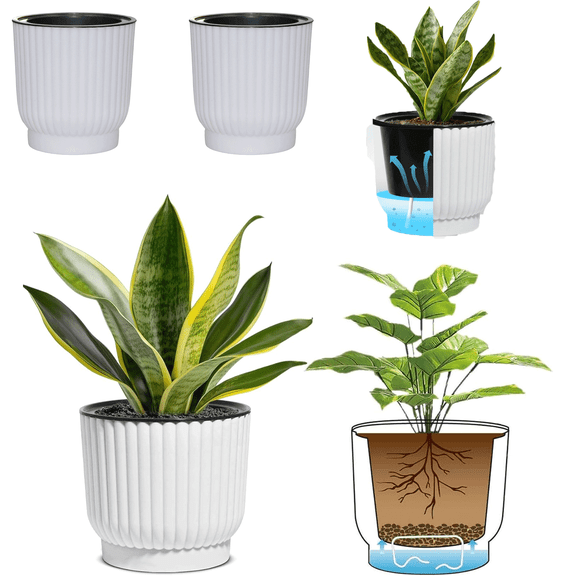 Self Watering Pots for Indoor Plants, 2 Pack Plant Pots, Self Watering Planter for Indoor Plants, Durable Plastic Pots, Flower, Succulents