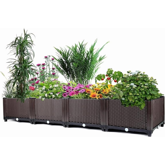Self-Watering Raised Garden Bed 160cm Large Plastic Planter Box with Deep Rectangular Rattan Design, Drainage Holes, Weather-ResistantBrown