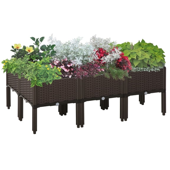Self-Watering Raised Garden Bed Kit 6-Piece, Elevated Planter Boxes with Drainage Holes for Patio, Deck, Balcony, Outdoor Flowers, Vegetables, Herbs, Brown Polypropylene