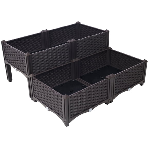Self-Watering Raised Garden Bed with Legs, 4 Piece Modular Planter Box for Flowers, Herbs & Vegetables, Brown Polypropylene