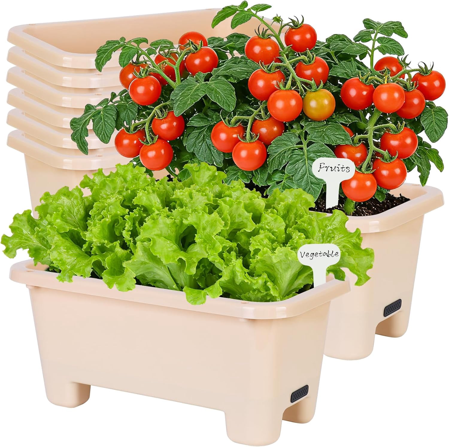 Self-Watering Rectangle Planter Boxes 8-Pack, 15.7-Inch Window Box Planter with Drainage Holes & Trays, Pots for Vegetables, Herbs, Flowers, Garden Windowsill Balcony (Yellow)