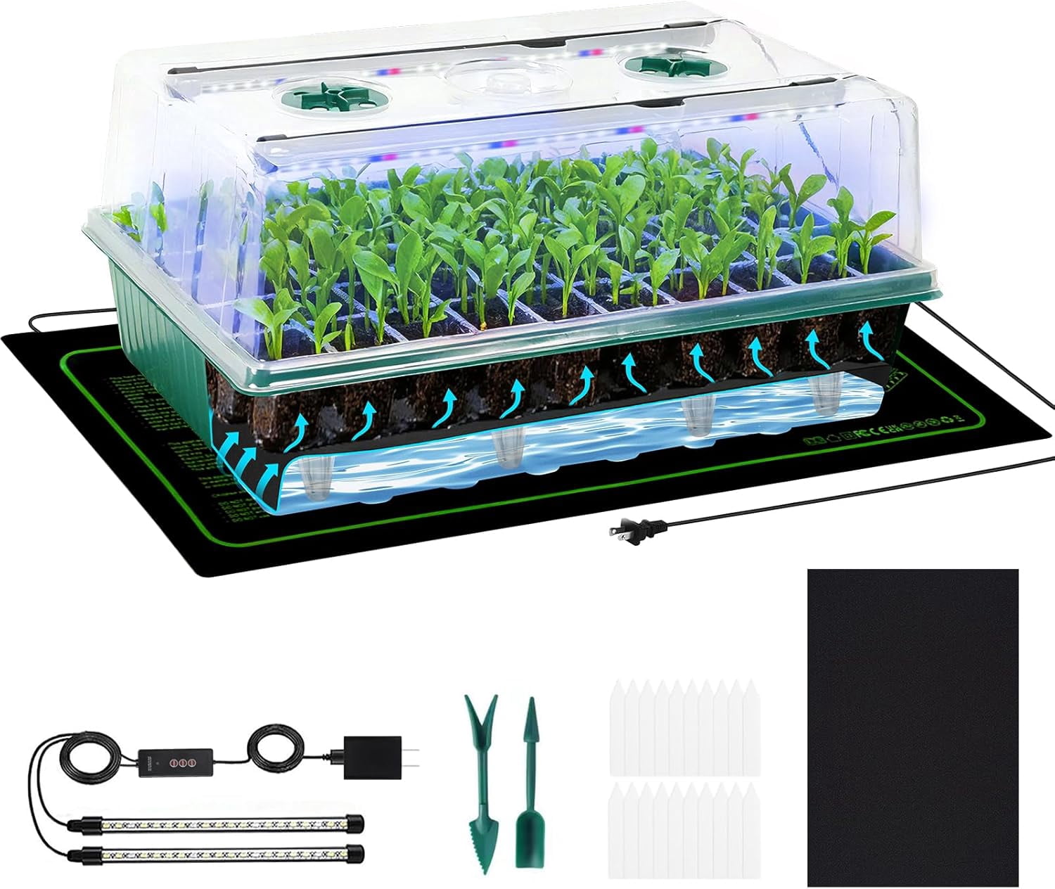 Starting Kit Self Watering Seed Starter Tray with Grow Light & Heat Mat, 60-Cell ...