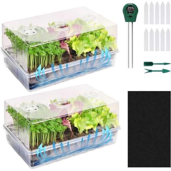Self Watering Seed Starter Trays, Clear Seed Starter Kit Tray with High Humidity Domes, 120 Cells Seed Starting Trays, More Growing Space & Better Air Flow for Seedling Start, Plant Germination, 2PCS