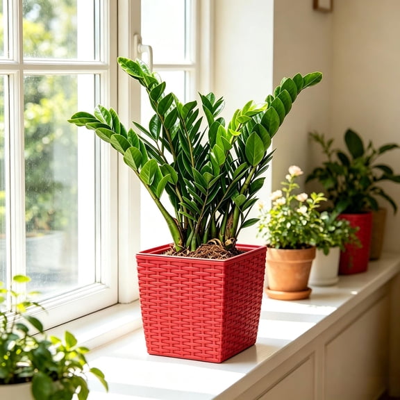 Self Watering Square Small Flower Pots Imitation Rattan Woven Texture 4.6 Inch Flower Pots for Indoor Plants Succulents and Desktop Home Decor