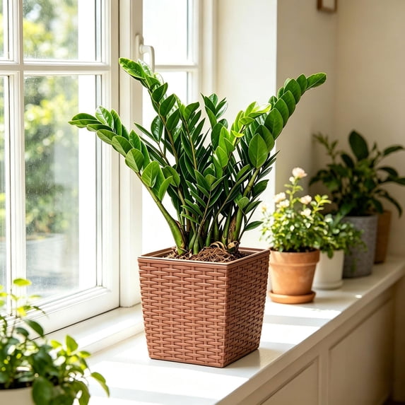 Self Watering Square Small Flower Pots Imitation Rattan Woven Texture 4.6 Inch Flower Pots for Indoor Plants Succulents and Desktop Home Decor