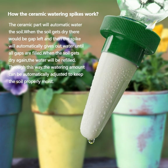 Self Watering Stakes 4 Pack | Automatic Plant Waterer Devices for Potted Plants | Drip Irrigation System | ABS Ceramic Material | White & Green | 10.5x4cm | Easy Slow Release Moisture