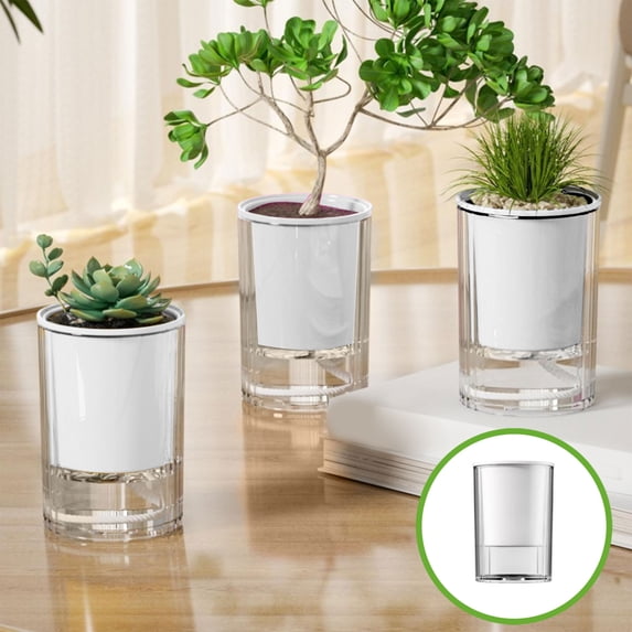 Self Watering Succulent Planter Pot with Automatic Suction Rope, Plastic Hydroponic Flower Vase for Indoor Desktop, Office, Home Decor