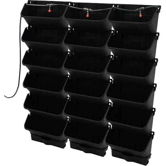 Self Watering Wall Planter with 18 Pots, Wall Planters for Indoor Plants, Vertical Garden Planter, Wall Mounted Plastic Plant Grow Pots for Fruits Vegetables Flowers Herbs (Black)