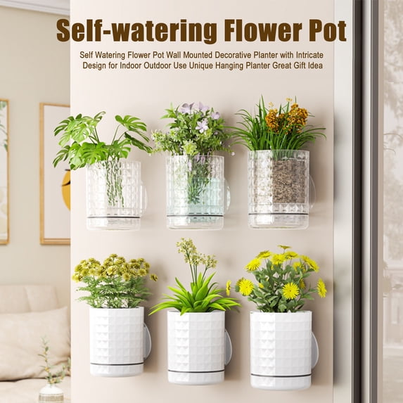 Self Watering Wall Planter Wall Mounted Flower Pot with Reservoir Drainage Holes Decorative Plant Pot for Indoor Room Outdoor Use