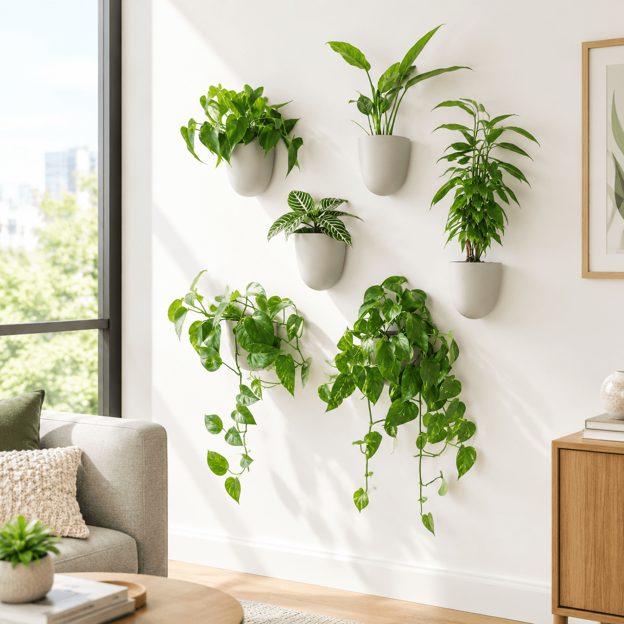 Self-Watering Wall Planters, Set of 6 Stone, Lightweight Vertical ...