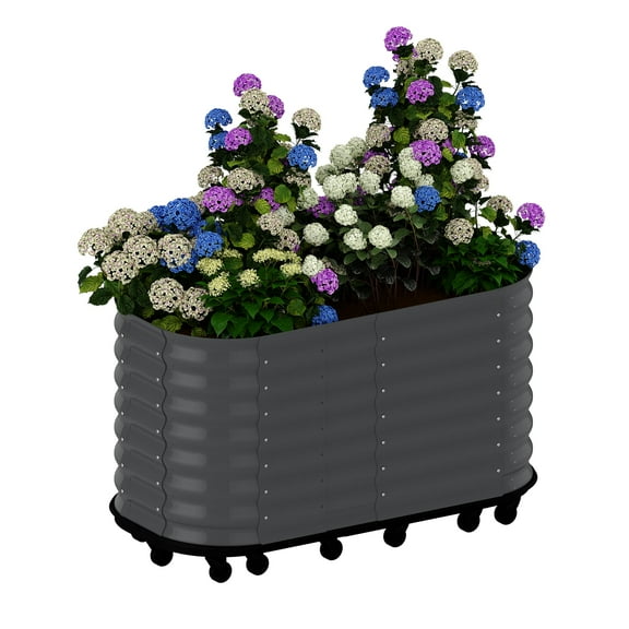 Self-Watering Wheeled Metal Garden Bed – Mobile Raised Planter Box with Water, Galvanized Steel Indoor/Outdoor Rolling Grow Station for Herbs, Veggies & Decor