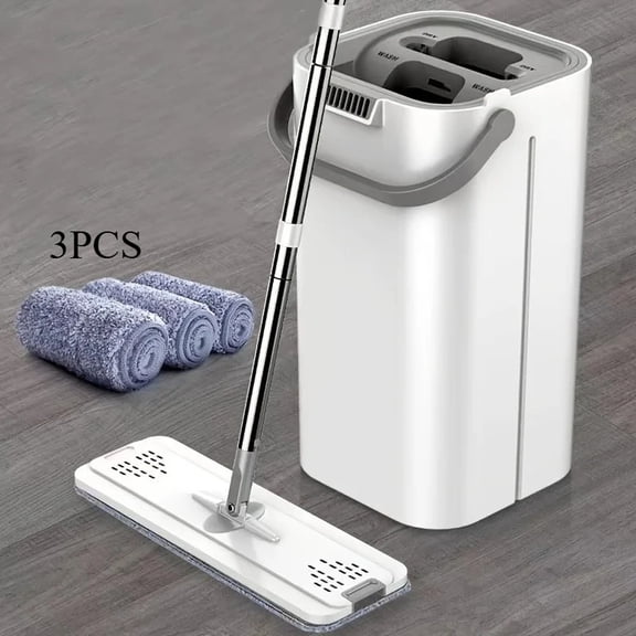 Self-Wringing Flat Mop with Bucket, Wet & Dry Floor Cleaning System for Kitchen Bathroom Home Hard Floors