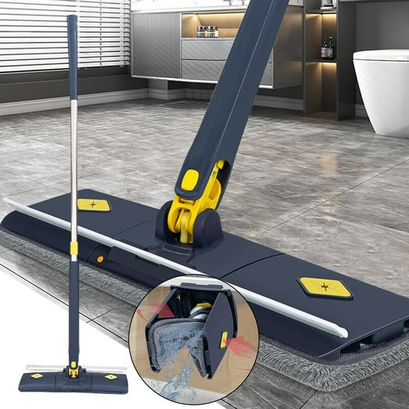 Self‑Wringing Microfiber Flat Mop With 360‑Degree Rotation, 45‑Inch Stainless Handle, Washable Pads, Bucket‑Free Cleaning, Wet Or Dry Use For Home Kitchen Bathroom, Narrow Corners, Easy Storage, Blue