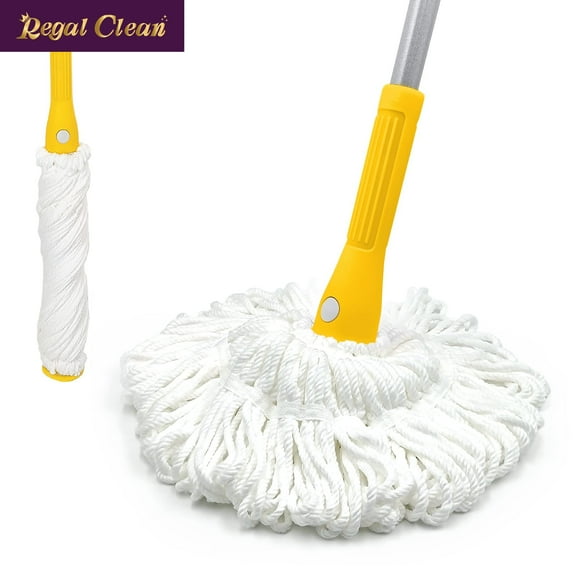 Self Wringing Mop with 2 Washable Heads, Regal Clean Wet Mop for Floor Cleaning Heavy Duty, 51 Inch Long Handle Twist Mop for Hardwood Vinyl Tile Marble Laminate Home Office Kitchen (Yellow)