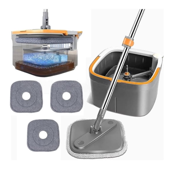 Self-Wringing Spin Mop with 2 Buckets for Clean and Dirty Water Separation, Hands-Free Lazy Mop for Dry Floor Cleaning, Efficient Hard Floor Mop and Bucket Set